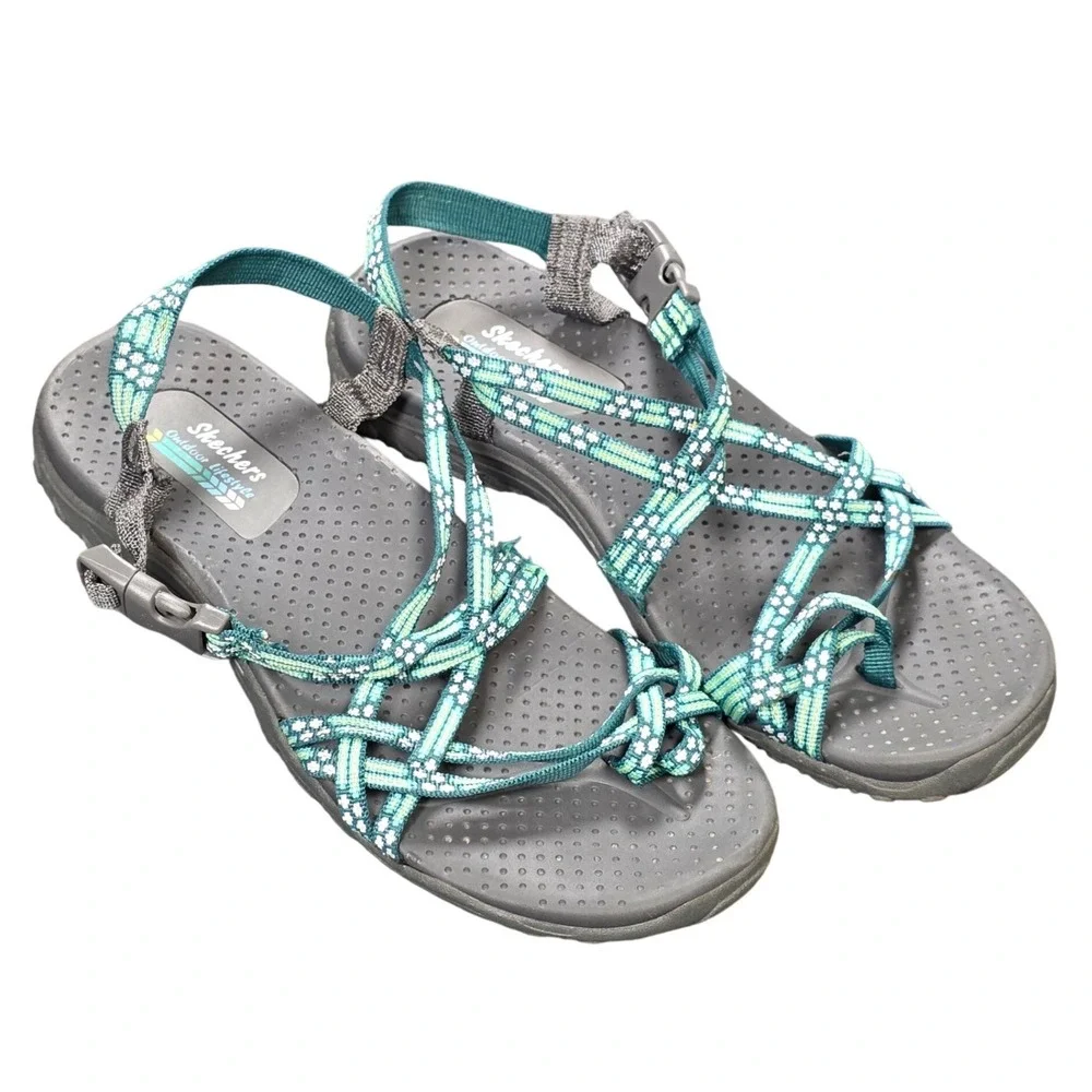 Skechers Outdoor Lifestyle Strappy Hiking Sandals Womens Size 10.5 Teal Toe Loop